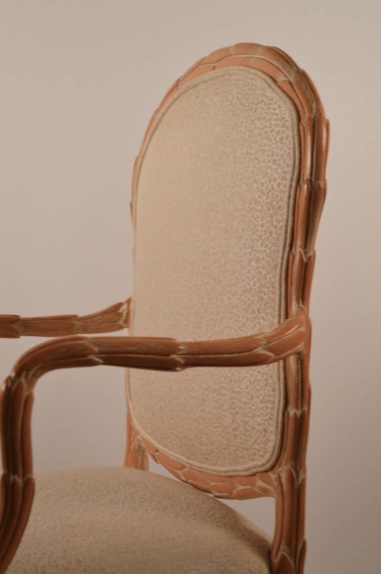 Upholstery Elegant Carved Wood Foliate Frame Armchair by Baker