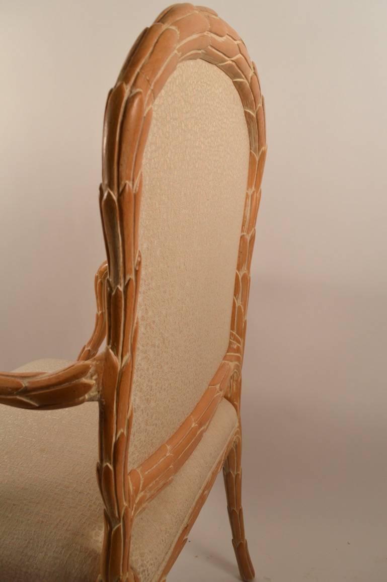 Elegant Carved Wood Foliate Frame Armchair by Baker 3