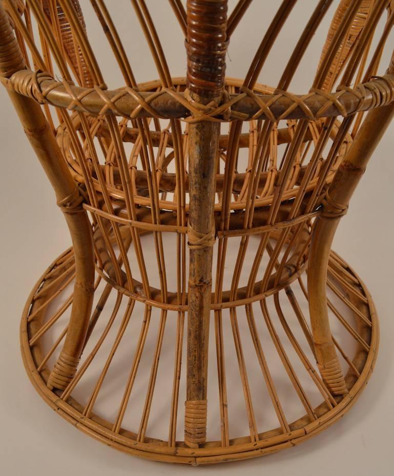 Mid-Century Modern Fan Back Wicker Chair by Lio Carminati