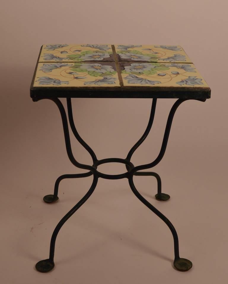 Art Deco Tile Top Wrought Iron Base Table