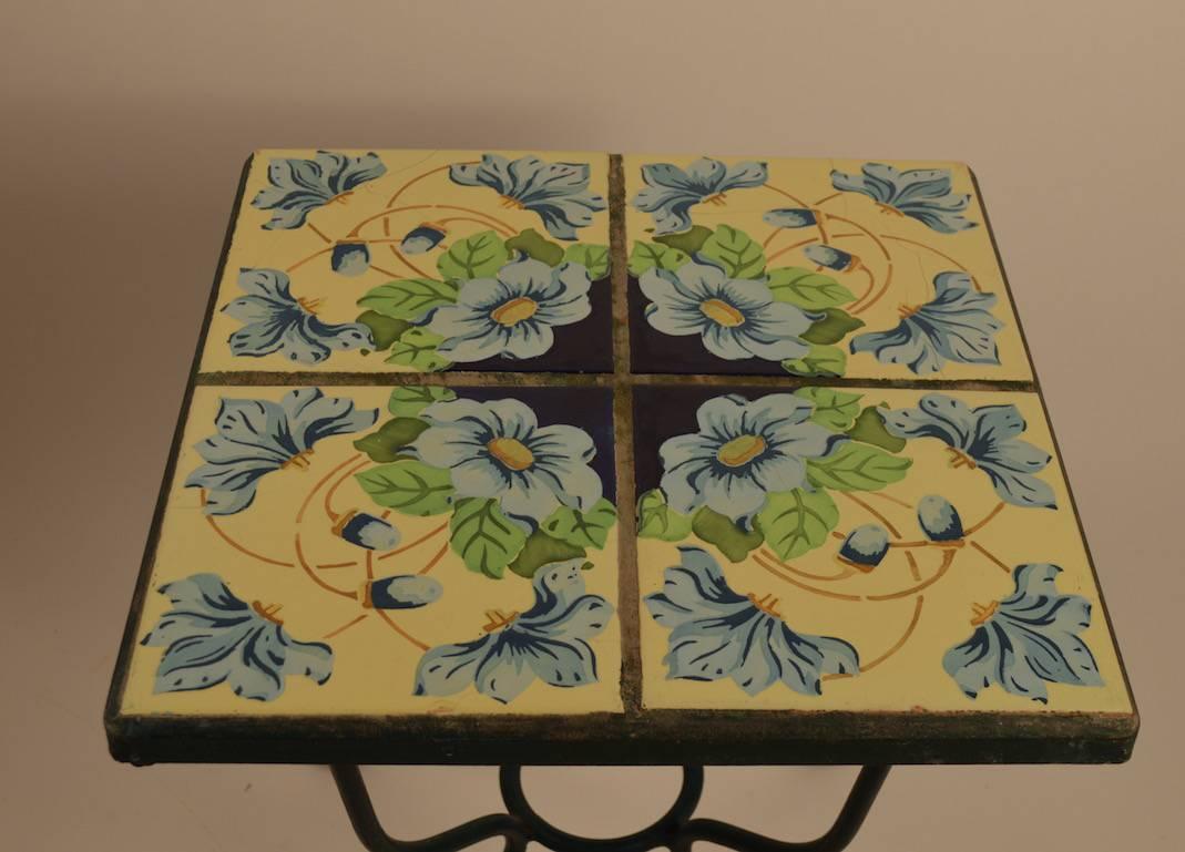American Tile Top Wrought Iron Base Table
