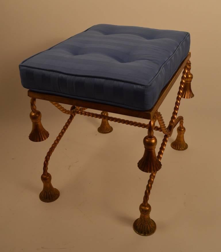 Italian Gold Gilt Metal Tassel Bench Stool In Excellent Condition In New York, NY