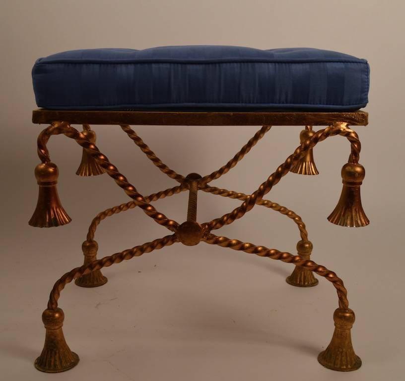 Mid-20th Century Italian Gold Gilt Metal Tassel Bench Stool
