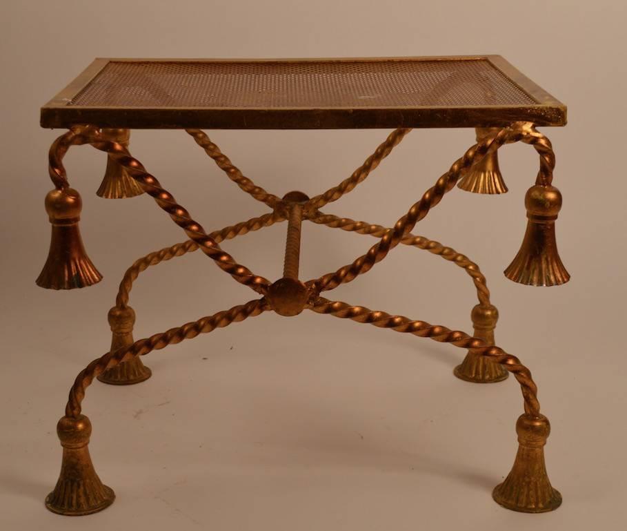 Upholstery Italian Gold Gilt Metal Tassel Bench Stool
