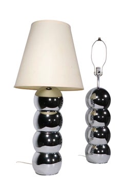 Pair of Stacked Chrome Ball Table Lamps by Goerge Kovacs c. 1970's