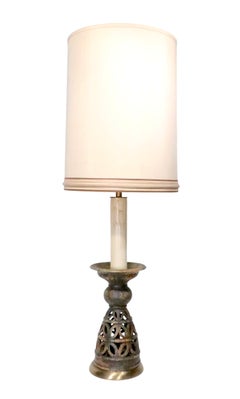 Oversize Brutalist Ceramic Table Lamp with Original Shade c. 1960/70's
