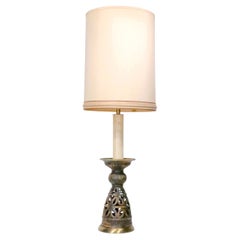 Oversize Brutalist Ceramic Table Lamp with Original Shade c. 1960/70's