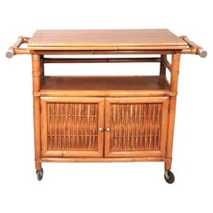 Coastal Mid Century Bamboo and Reed Bar Cart att. to John Wisner for Ficks Reed