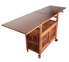 Coastal Mid Century Bamboo and Reed Bar Cart att. to John Wisner for Ficks Reed