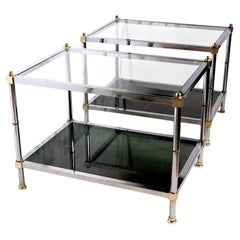 Pr. Hollywood Regency Chrome Brass and Glass Side Tables after Maison Jansen