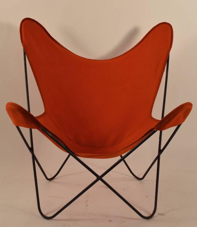 Hardoy Schmetterlingsstuhl mit original orangefarbenem Segeltuch-Sling Seat (Moderne der Mitte des Jahrhunderts)