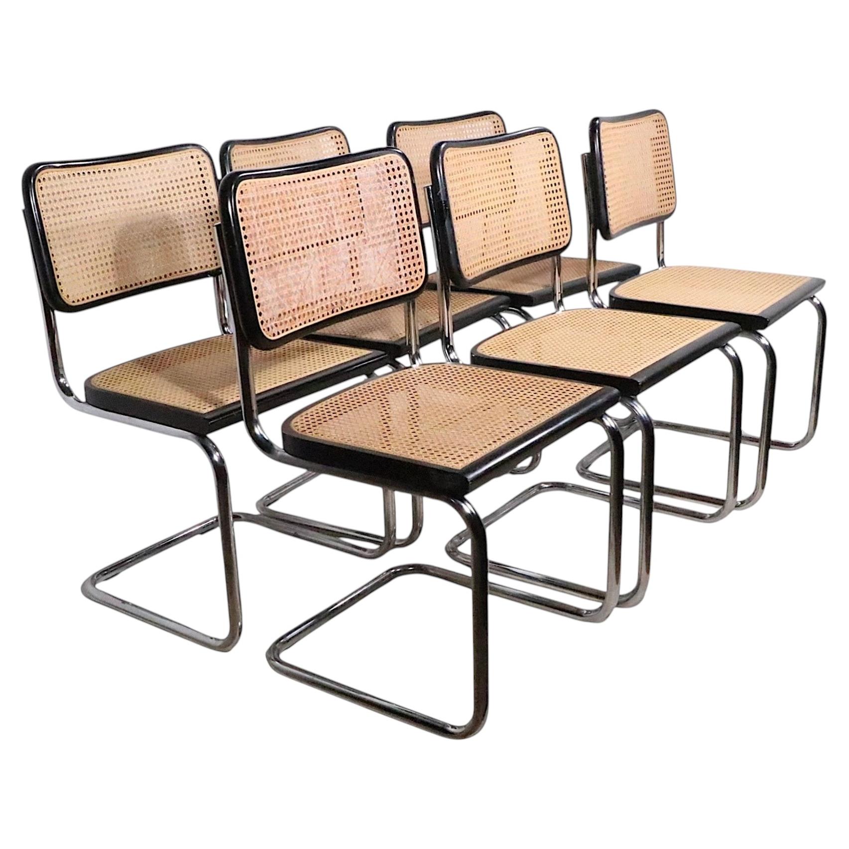 Lot de six chaises vintage « Cesca » de Marcel Breuer, fabriquées en Italie vers les années 1970