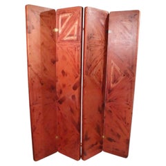 Hollywood Regency Style Four Fold Leather and Suede Screen c. 1970's