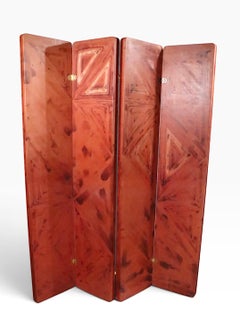 Hollywood Regency Style Four Fold Leather and Suede Screen c. 1970's