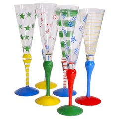 Set di sei flûte da champagne “Clown” di Orrefors in stile postmoderno, disegnate da Anne Nilsson, 1992 circa