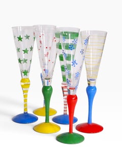Set di sei flûte da champagne “Clown” di Orrefors in stile postmoderno, disegnate da Anne Nilsson, 1992 circa