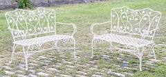 Coppia di panchine decorative in ferro battuto per giardino, terrazza o bordo piscina