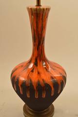 Pair of Bulbous Orange Drip Glaze Table Lamps