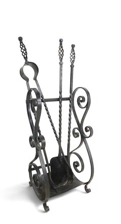 Exceprional Arts and Crafts Wrought Iron Fireplace Tool Set c. 1900/20's