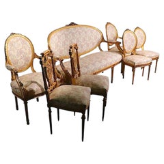 Exceptional 7 Pc. Louis XVI Style Giltwood Salon Set