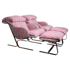 Pr Postmodern Hollywood Regency Lounge Chairs and Ottomans after Milo Baughman