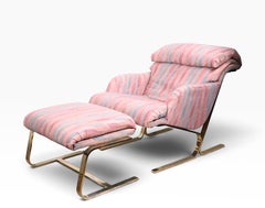 Pr Postmodern Hollywood Regency Lounge Chairs and Ottomans after Milo Baughman