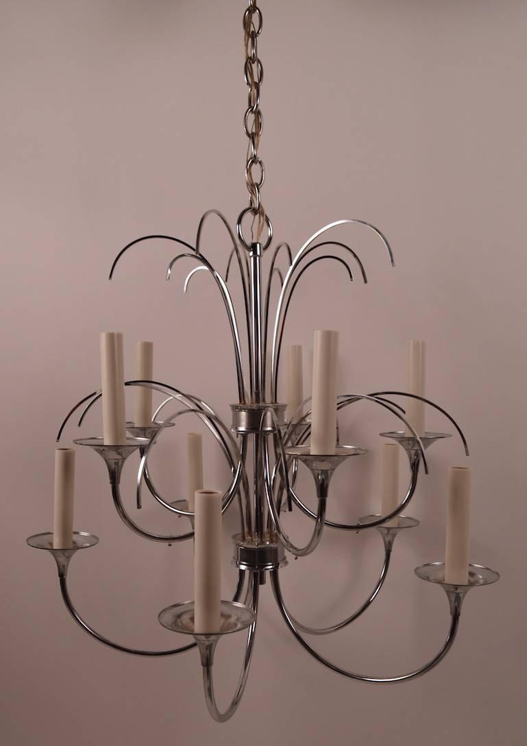 American Ten-Light Chrome and Glass Chandelier by Sciolari For Sale