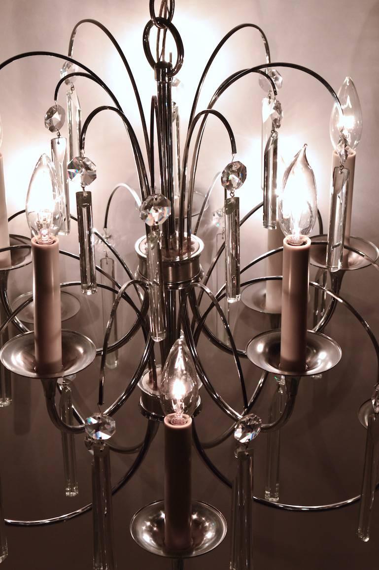 Ten-Light Chrome and Glass Chandelier by Sciolari In Excellent Condition For Sale In New York, NY