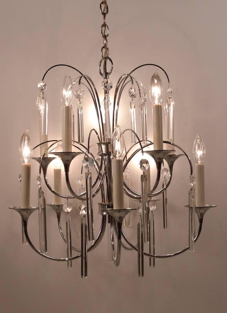 Ten-Light Chrome and Glass Chandelier by Sciolari For Sale 1