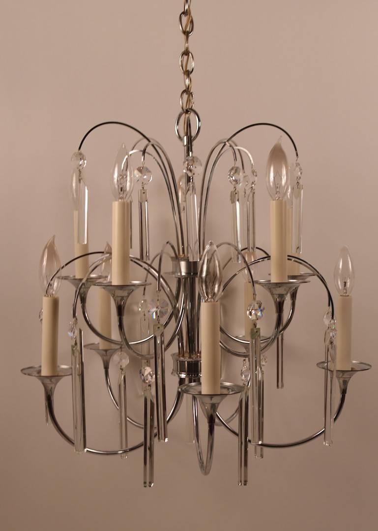 Ten-Light Chrome and Glass Chandelier by Sciolari For Sale 2