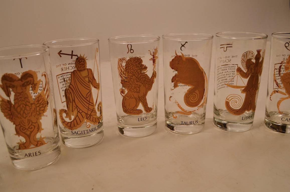 American 12 Zodiac Tumbler Glasses Set with Gold Decoration
