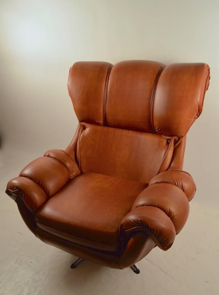 Mid-Century Modern Overstuffed Vinyl Swivel Tilt Lounge Chair