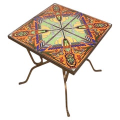 Arts and Crafts Catalina Tile Top Wrought Iron Base Table