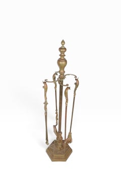 Classical Style Five Piece Brass Fireplace Tool Set