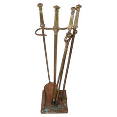 Vintage 4 Piece Arts and Crafts Brass Fireplace Tool Set
