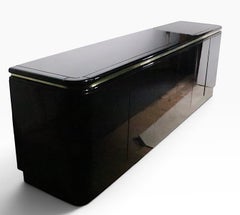 Large Hollywood Regency Black Lacquered Credenza Sideboard Made in Italy 1970/80