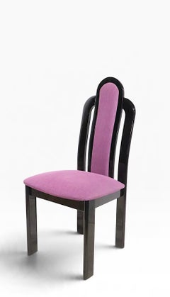 Hollywood Regency Set of 8 Black Lacquer Dining Chairs Made in Italy