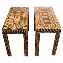 Two Kente Cloth Covered Side Tables by Karl Springer c. 1970's