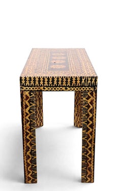 Two Kente Cloth Covered Side Tables by Karl Springer c. 1970's