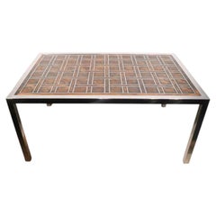 Mid Century Hollywood Regency Style Chrome and Oak Dining Table c. 1970's