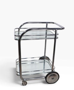 Chrome Art Deco Streamline Dry Bar Serving Cart after Mallet- Sevens c. 1930's