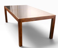 Henredon Hollywood Regency Parsons Dining Table with Peach Mirrored Top 1970's