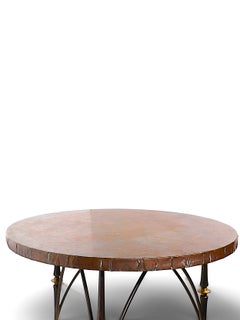 Table de salle à manger de style bistrot en fer forgé et laiton plaqués de cuivre, par William Scofield