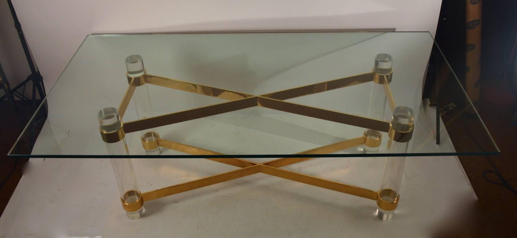 High Quality Lucite Brass and Glass Dining Table For Sale 2