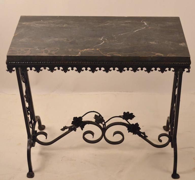 Art Deco Gothic Revival Iron Foliate Base Marble-Top Table at 1stDibs
