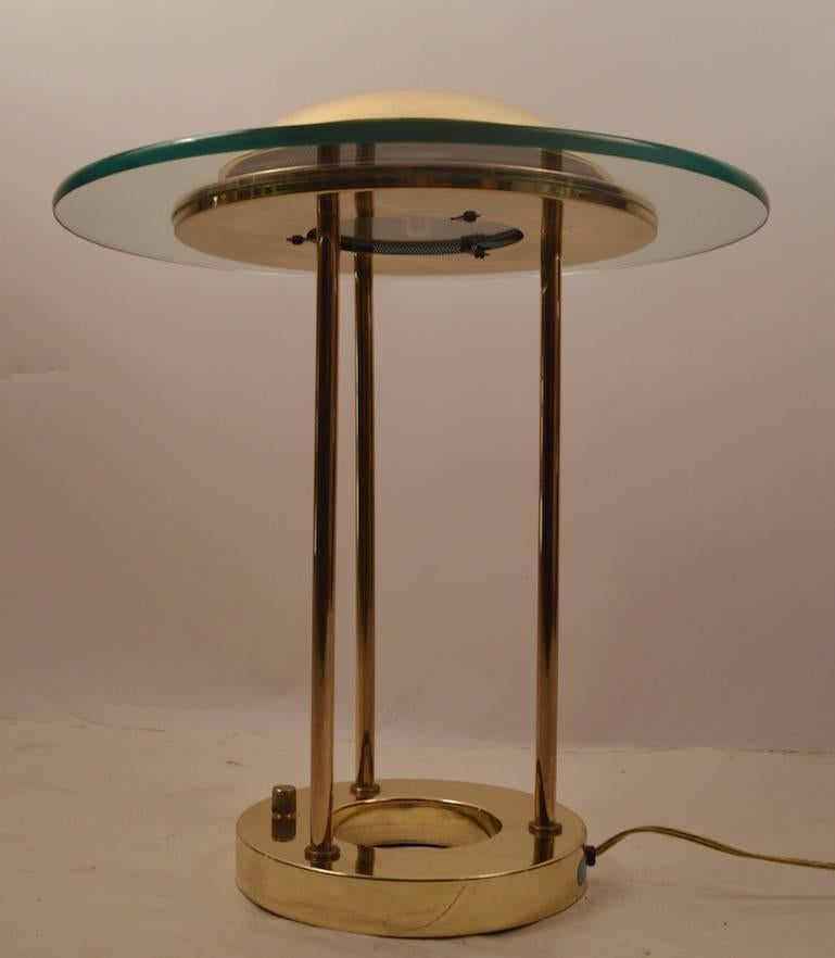Sonneman Design for Kovacs Lighting, famously as seen on the desk of Gordon Gekko. Art Deco Revival halogen lamp.