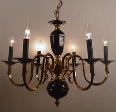 Six-Light Candle Style Black and Brass Chandelier