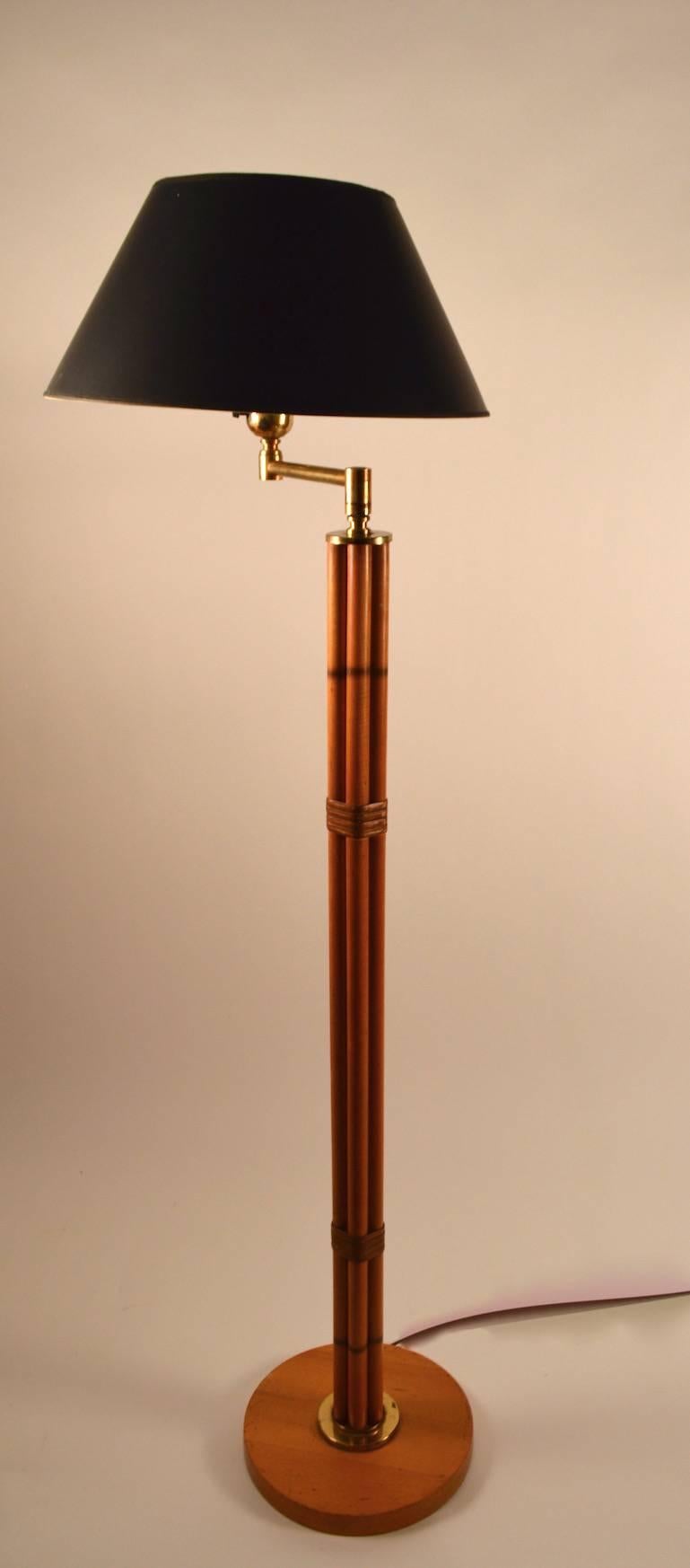 Mid-Century Modern Faux Bamboo Swing Arm Floor Lamp