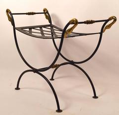 Pair of Brass and Iron Swan Benches Ottomans
