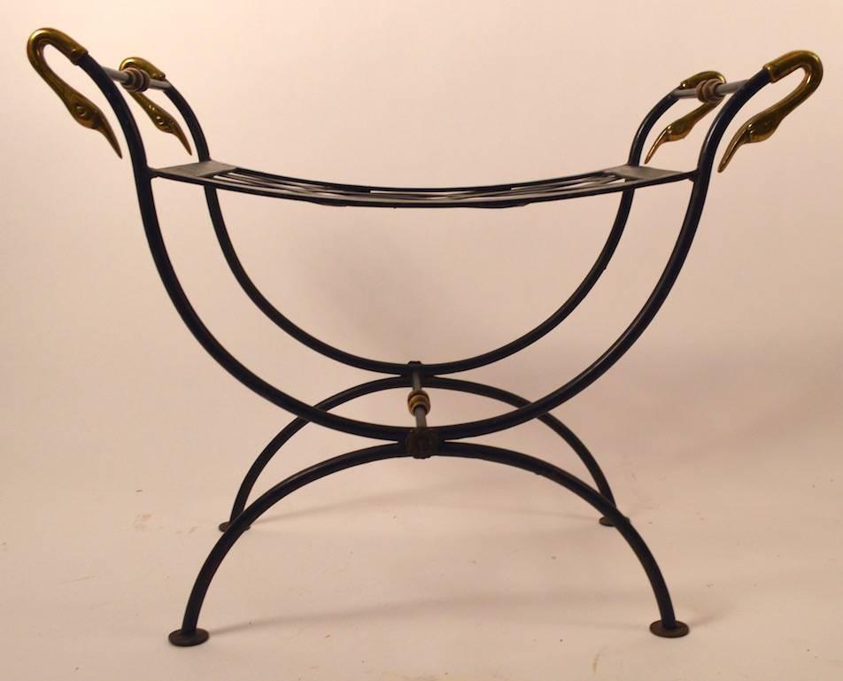 Italian Pair of Brass and Iron Swan Benches Ottomans
